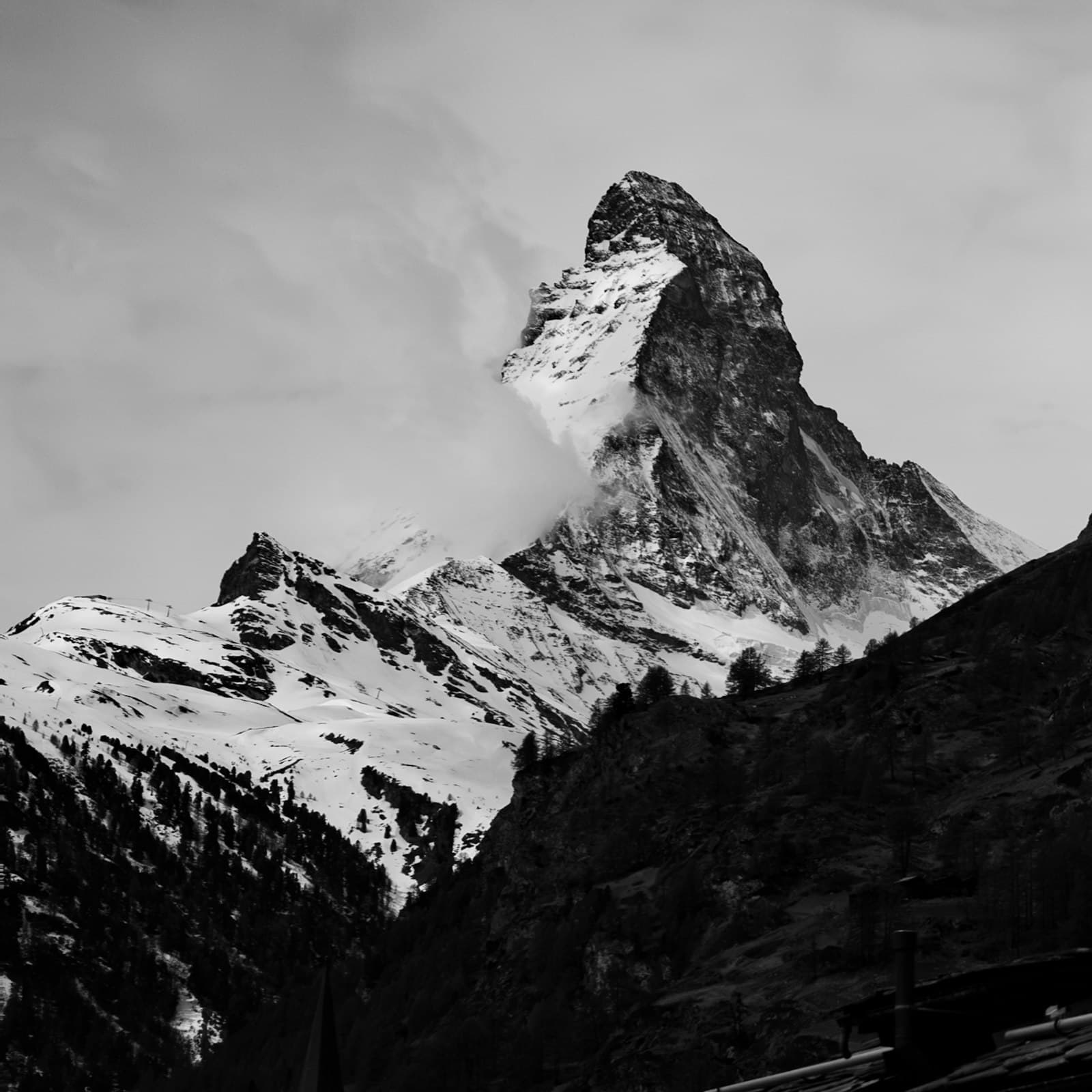 The Matterhorn at dawn above Zermatt.